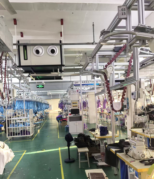 制衣車間如何降溫？首選蒸發(fā)冷省電空調(diào)-臥式射流空調(diào)