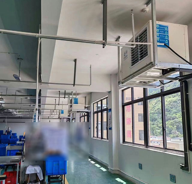 汽配廠整體降溫，使用蒸發冷省電空調-臥式軸流機組